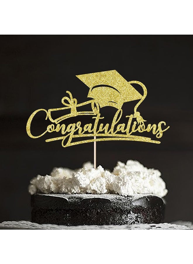 Wffo 6PCS Congratulations Graduate Cake Toppers - 3 Styles - Sparkling Graduation Cap Cake Decorations - Graduation Theme Party Supplies - Suitable for Elementary/Middle/High School/College Graduation Parties - Silver and Gold and Rose Gold - Image 4